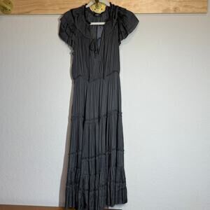 Women's Reset Dark Gray Ruffle Sleeve‎ Tiered Ruffle Midi Dress Size S NEW